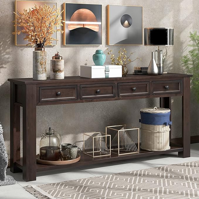 Console Table for Entryway Hallway Sofa Table with Storage Drawers and Bottom Shelf (Espresso)